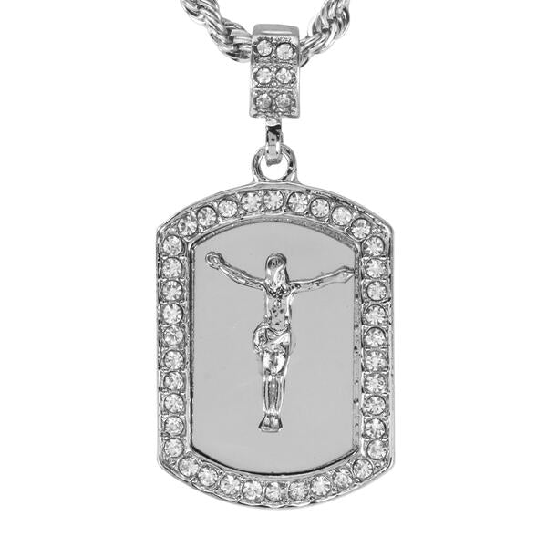 Iced Medium Jesus Pendant with 4mm Rope Chain 24" - HC-3057*