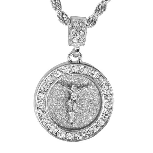 Iced Medium Jesus Pendant with 4mm Rope Chain 24" - HC-3107*