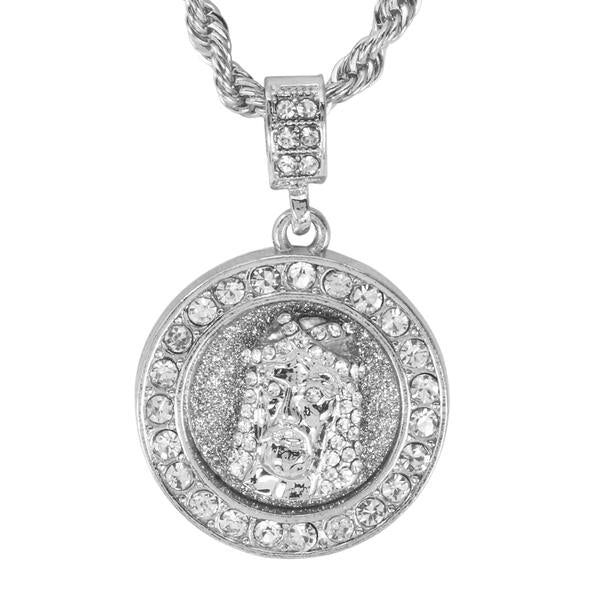 Iced Medium Jesus Pendant with 4mm Rope Chain 24" - HC-3101*