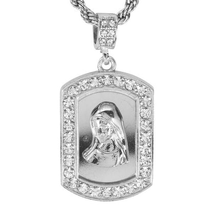 Iced Medium Jesus Pendant with 4mm Rope Chain 24" - HC-3059*