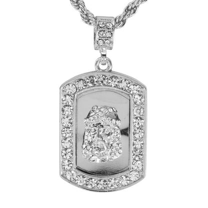 Iced Medium Jesus Pendant with 4mm Rope Chain 24" - HC-3051*
