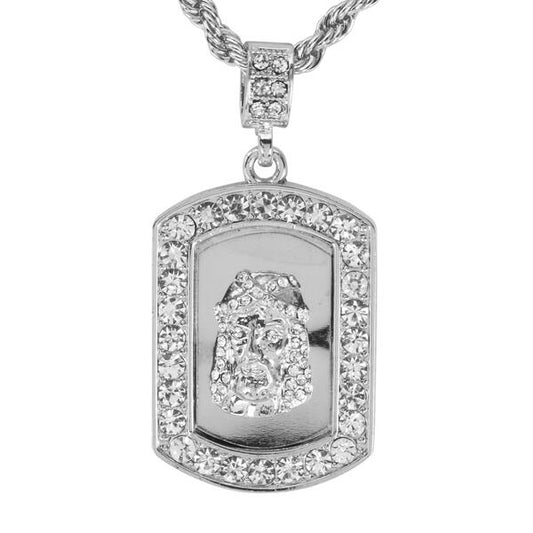 Iced Medium Jesus Pendant with 4mm Rope Chain 24" - HC-3051*