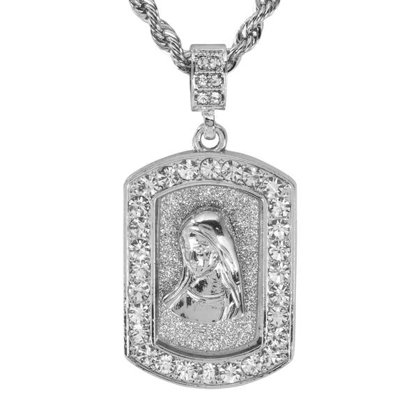 Iced Medium Guadalupe Pendant with 4mm Rope Chain 24" - HC-3159*