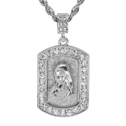 Iced Medium Guadalupe Pendant with 4mm Rope Chain 24" - HC-3159*