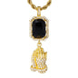 Iced Mini Praying Hands Color Stone Pendant with 3mm Rope Chain 24" - HC-302**