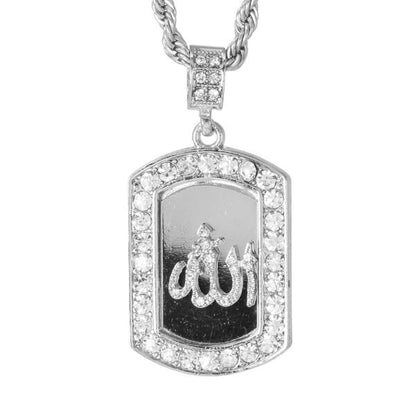 Iced Medium Islamic Pendant with 4mm Rope Chain 24" - HC-3055*