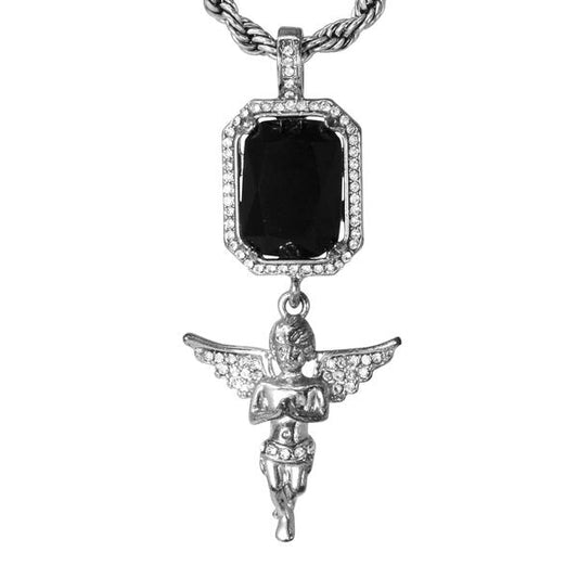Iced Mini Angel Color Stone Pendant with 3mm Rope Chain 24" - HC-314**