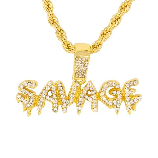 Iced Medium Savage Pendant with 4mm Rope Chain 24" - HC-3504*