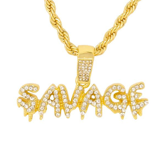 Iced Medium Savage Pendant with 4mm Rope Chain 24" - HC-3504*