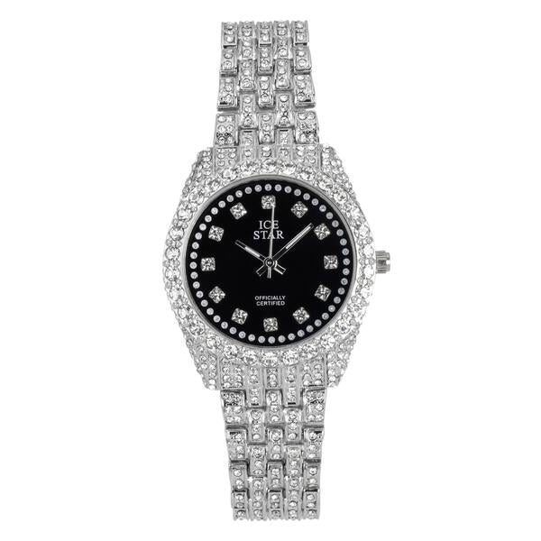 Ladies Iced-Out 32mm Metal Band Watch - 9531-MB