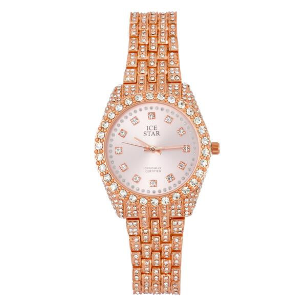Ladies Iced-Out 32mm Metal Band Watch - 9531-MB