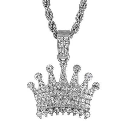 Iced Medium Crown Pendant with 4mm Rope Chain 24" - HC-1396