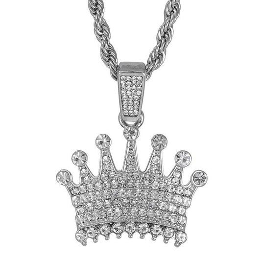 Iced Medium Crown Pendant with 4mm Rope Chain 24" - HC-1396