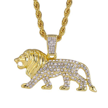 Iced Medium Lion Pendant with 4mm Rope Chain 24" - HC-1390