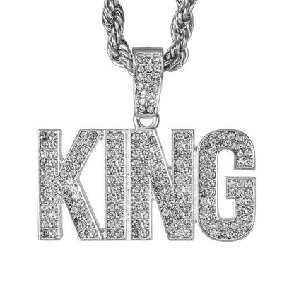 Iced Large King Pendant with 8mm Rope Chain 24" - RC-5003