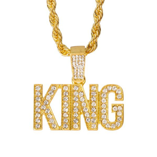 Iced Medium King Pendant with 4mm Rope Chain 24" - RC-1003