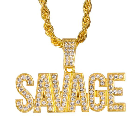 Iced Large Savage Pendant with 8mm Rope Chain 24" - RC-5001