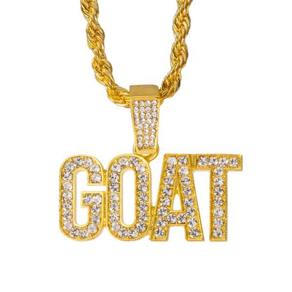 Iced Medium Goat Pendant with 4mm Rope Chain 24" - RC-1002
