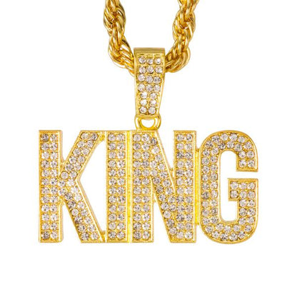 Iced Large King Pendant with 8mm Rope Chain 24" - RC-5003