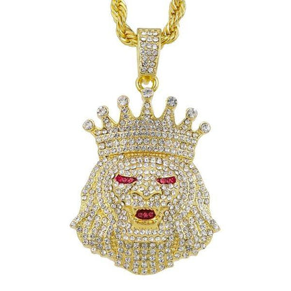 Iced Medium Lion Pendant with 4mm Rope Chain 24" - HC-1451