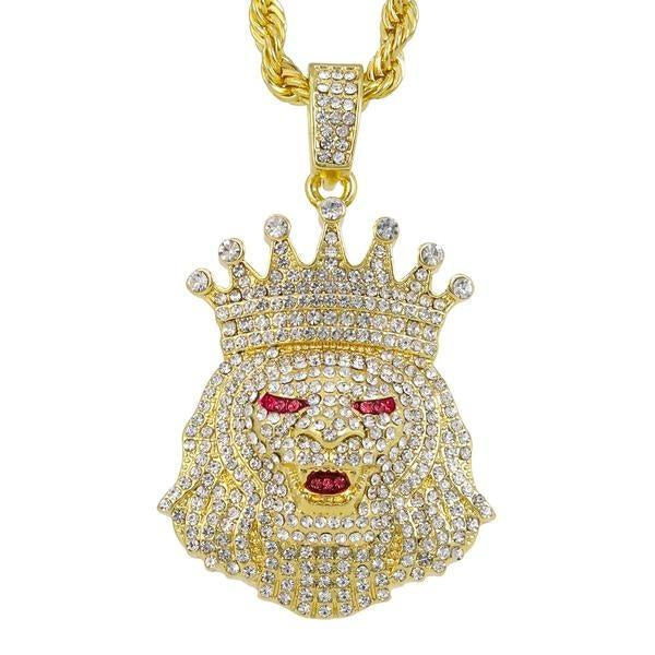 Iced Large Lion Pendant with 8mm Rope Chain 24" - HC-8078