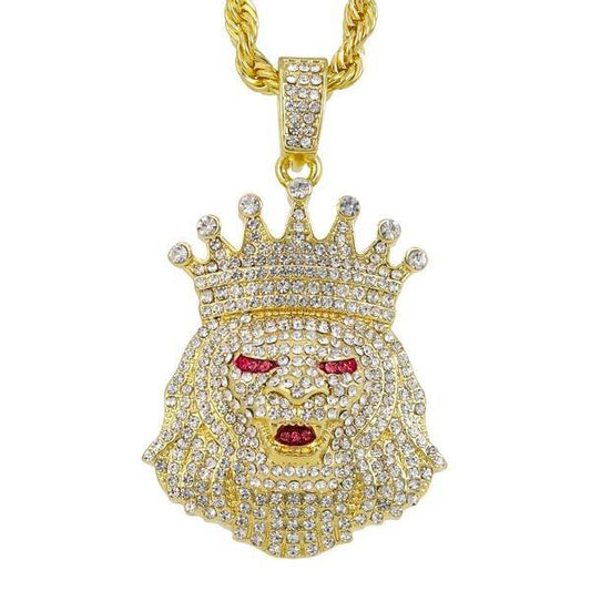 Iced Large Lion Pendant with 8mm Rope Chain 24" - HC-8078