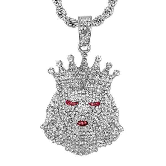 Iced Medium Lion Pendant with 4mm Rope Chain 24" - HC-1451