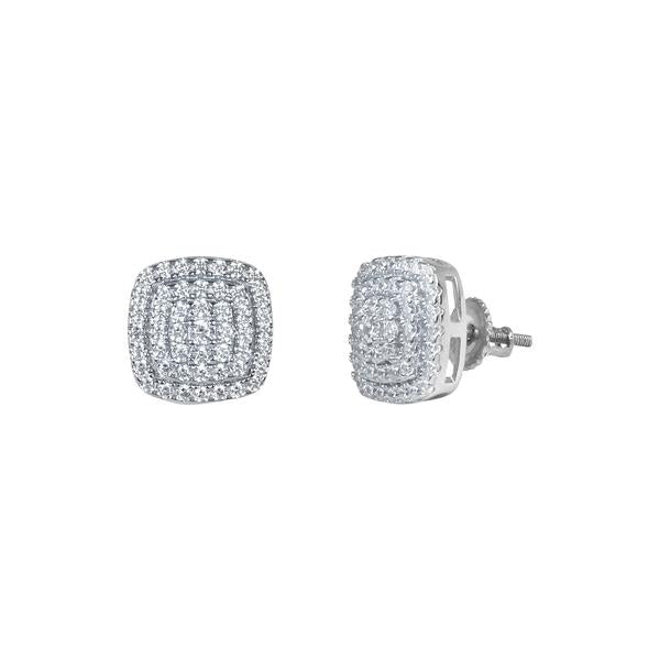 10mm Square Cluster Iced Out Earrings Silver