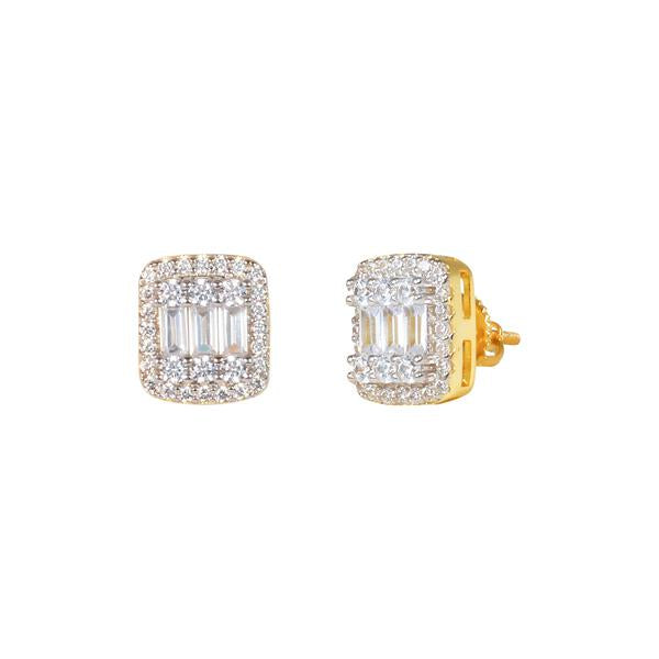 9mm Square Cluster Iced Out Earrings Gold