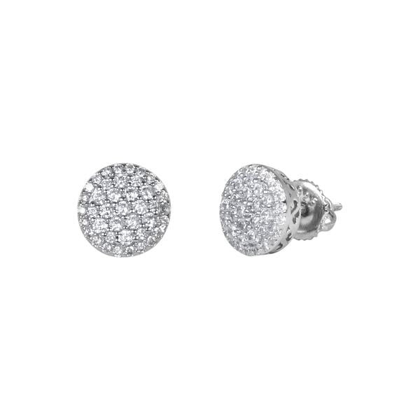 9mm Round Cluster Iced Out Earrings Silver