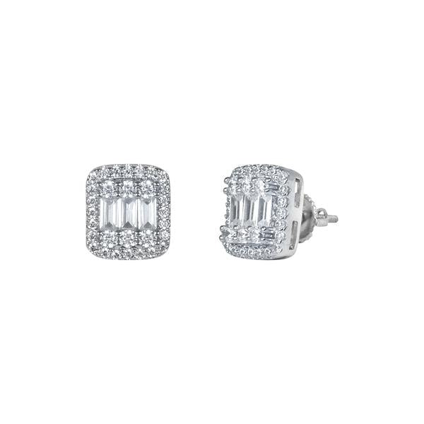 9mm Square Cluster Iced Out Earrings Silver