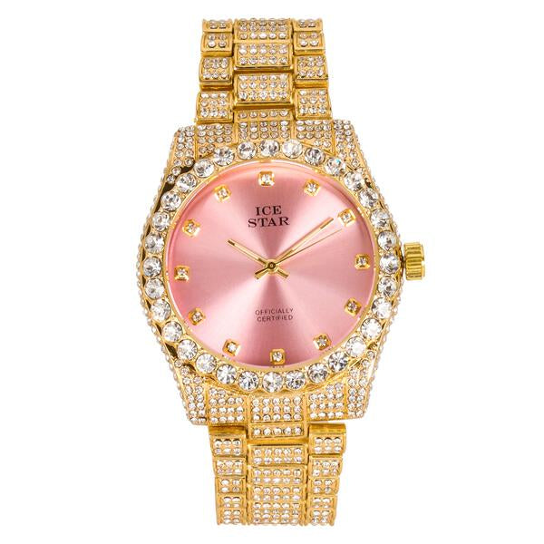 Ladies Iced-Out 42mm Metal Band Watch - 9478B-MB