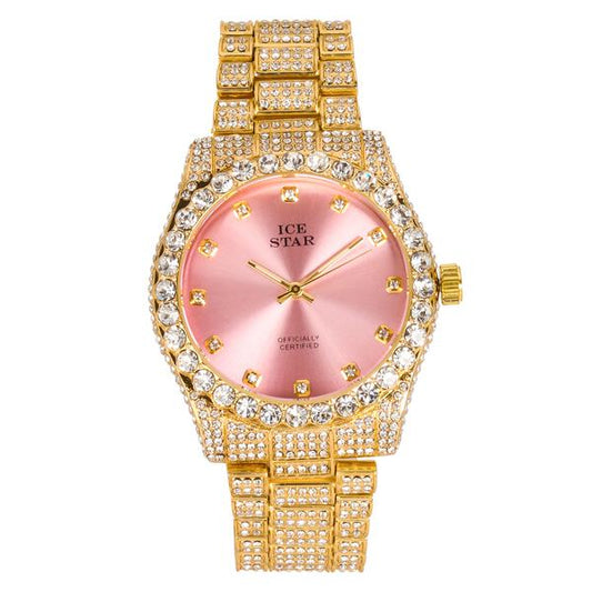 Ladies Iced-Out 42mm Metal Band Watch - 9478B-MB