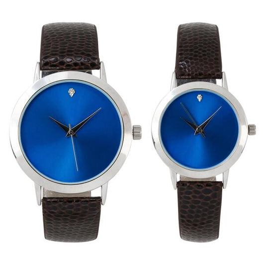 His and Her Matching Leather Band Watch Set - HH4904 LB