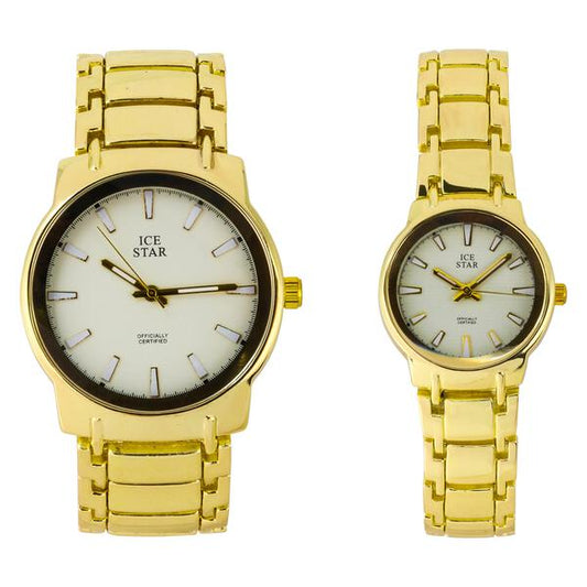 His and Her Matching Metal Band Watch Set - HH6504 MB
