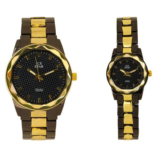His and Her Matching Metal Band Watch Set - HH6885 MB
