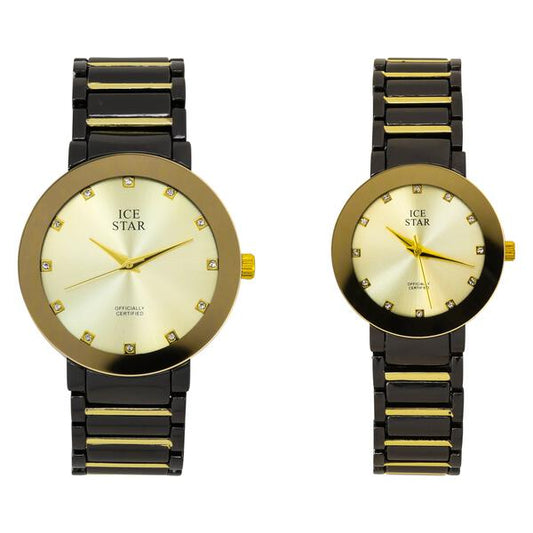His and Her Matching Metal Band Watch Set - HH9354 MB