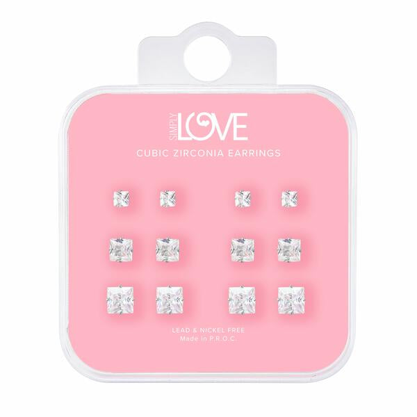 Ladies Square Stud Earring 6-Pack - CET-212