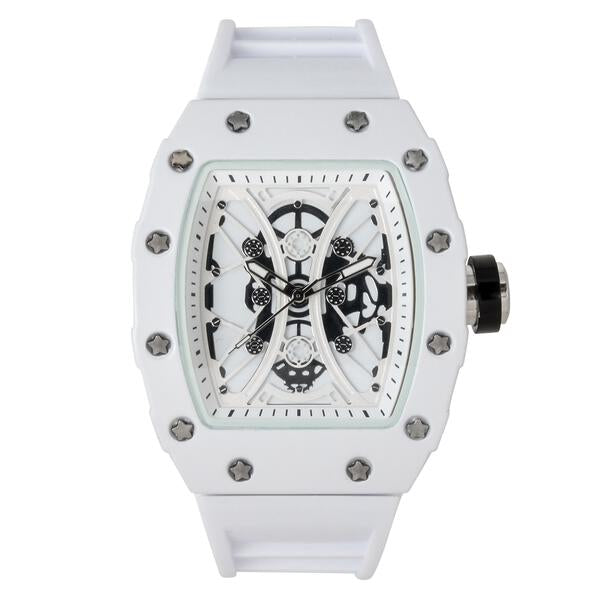 Men's Silicone Band Watch 45mm White - Tonneau Bezel