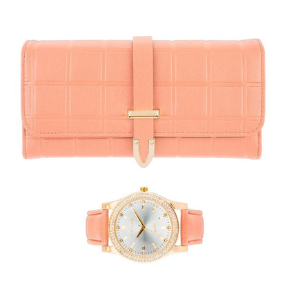 Ladies Matching Leather Watch and Wallet Set - 7697-WWS