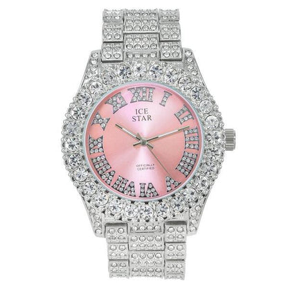 Ladies Iced-Out 44mm Metal Band Watch - 8719D-MB