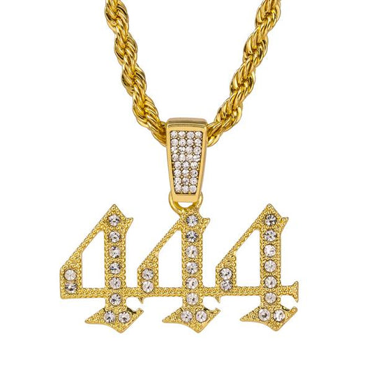 Iced Medium 444 Pendant with 4mm Rope Chain 24" - RC-1007