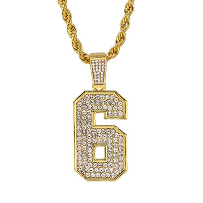 Iced Medium 6 Pendant with 4mm Rope Chain 24" - HC-1397