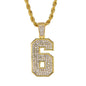 Iced Medium 6 Pendant with 4mm Rope Chain 24" - HC-1397