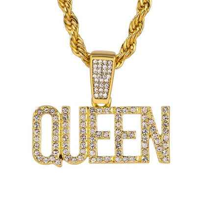 Iced Medium Queen Pendant with 4mm Rope Chain 24" - RC-1006