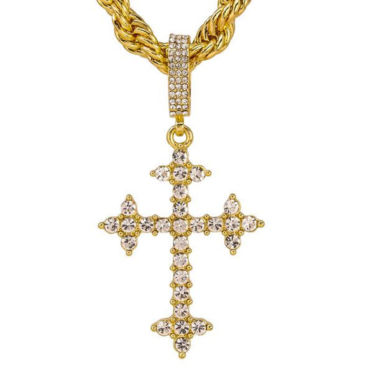 Iced Large Cross Pendant with 8mm Rope Chain 24" - HC-8082