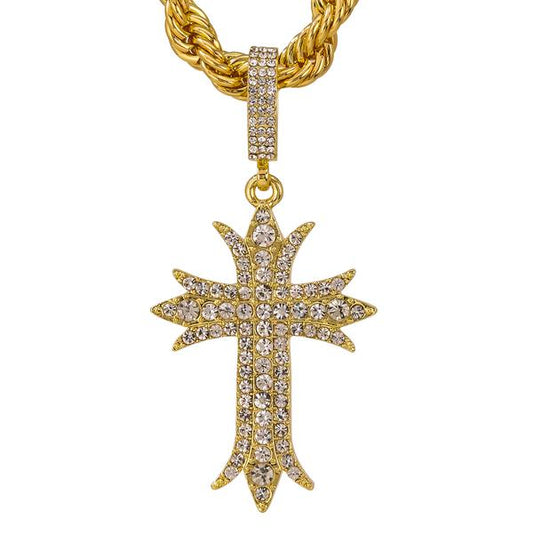 Iced Large Cross Pendant with 8mm Rope Chain 24" - HC-8080