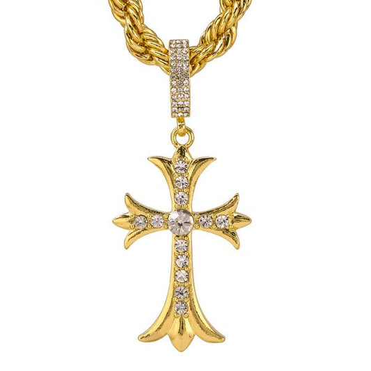 Iced Large Cross Pendant with 8mm Rope Chain 24" - HC-8081