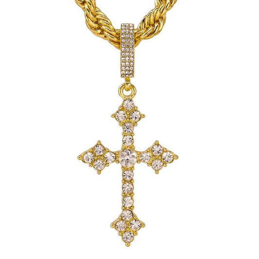 Iced Large Cross Pendant with 8mm Rope Chain 24" - HC-8083