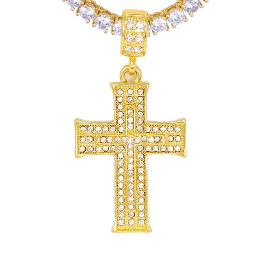 Iced Medium cross Pendant with 3.5mm Tennis Chain 24" - HS-81006